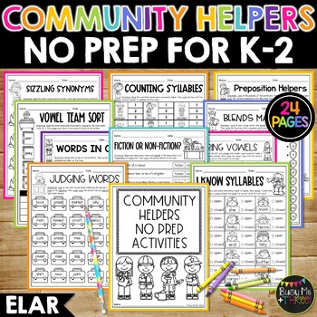 Preview of Community Helpers No Prep Worksheets for ELAR | Kindergarten | 1st | 2nd Grade