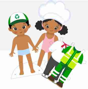 Preview of Community Helpers, Coloring Pages, African American, Dress Up Paper Dolls