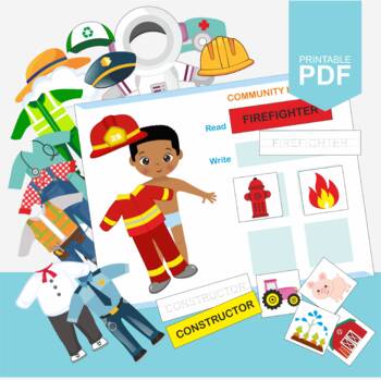 Preview of Community Helpers Worksheet, Occupation Printable, African American, Paper Dolls