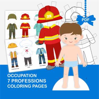 Preview of Community Helpers Worksheets, Occupation Printable, Paper Dolls, COLORING PAGES