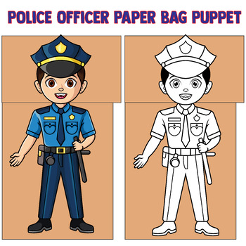 Preview of Community Helpers Paper Bag Puppet Craft: Police Officer Template Activities