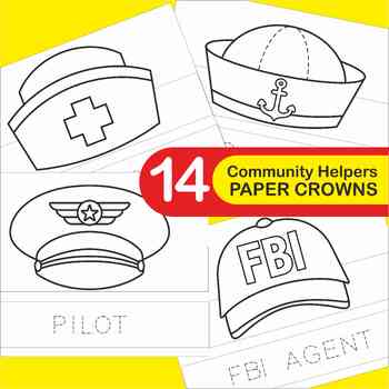 Preview of Community Helpers Paper Crowns Community Helpers Printable Hats Paper hats Kids