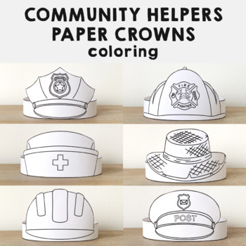 Preview of Community Helpers Paper Hats Career Day Printable Paper Coloring Craft Activity