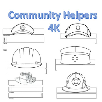 Preview of Community Helpers Paper Hats Career Day Printable Papers 6 Coloring Crafts - 4K