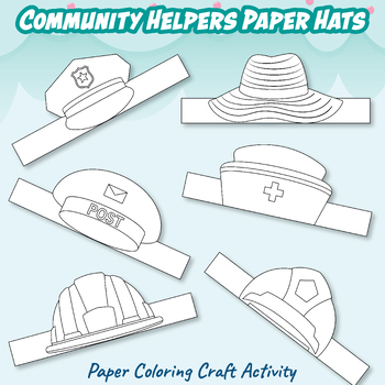 Preview of Community Helpers Paper Hats Printable Paper Coloring Craft Activity. Career Day