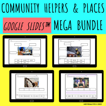 Preview of Community Helpers & Places Essential Workers Mega Bundle Google Slides™ Digital