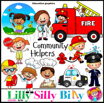 Preview of Community Helpers Plus. Clipart in Color & Black/white. {Lilly Silly Billy}