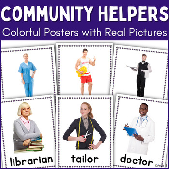 Preview of Community Helpers Posters with Real Pictures Jobs Careers Labor Day Sped