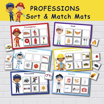 Preview of Community Helpers Preschool Sorting Mats. Professions Printable Activity.