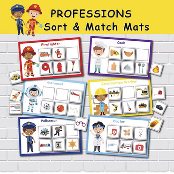 Preview of Community Helpers Preschool Sorting Mats. Professions Printable Activity