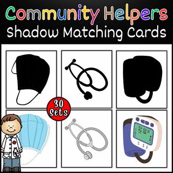 Preview of Community Helpers Shadow Matching Cards, Montessori First Day Preschool activity