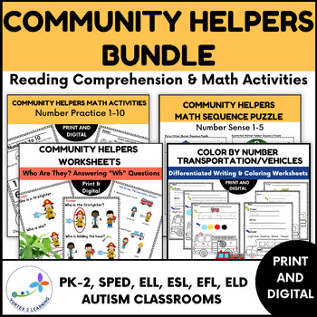 Preview of Community Helpers: Reading Comprehension and Math Activities Bundle