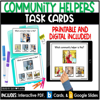 Preview of Community Helpers | Social Studies Printable Task Cards | Boom Cards