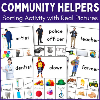 Preview of Community Helpers Sorting Mats Preschool Special Education Autism Labor Day