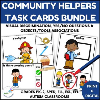 Preview of Community Helpers Task Cards and Task Boxes Fine Motor Activities Bundle