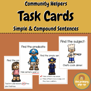 Preview of Community Helpers Task Cards: Simple & Compound Sentences