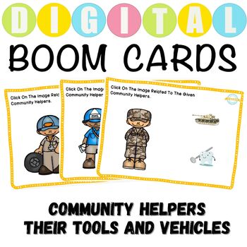 Preview of Community Helpers Tools And Vehicles For Kindergarten Boom Cards