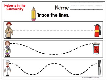 Community Helpers Trace the Lines Practice by Preschool Printable