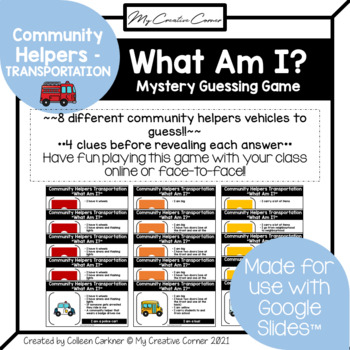 Preview of Community Helpers Transportation Digital Mystery Guessing Game “What Am I?”