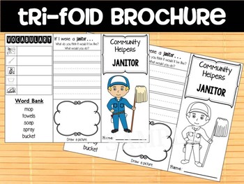 Preview of Community Helpers Tri-fold  Graphic Organizers : Janitor | Custodian