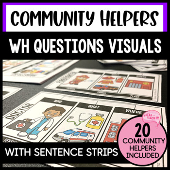 Preview of Community Helpers WH Questions VISUALS and SENTENCE STRIPS Print
