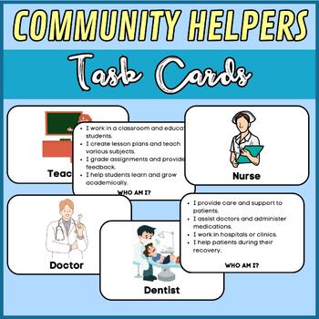 Preview of Community Helpers "Who Am I?" Task Cards - Labor Day Matching Task Cards Game