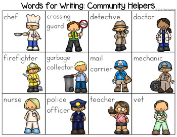 Preview of Community Helpers Word List - Writing Center