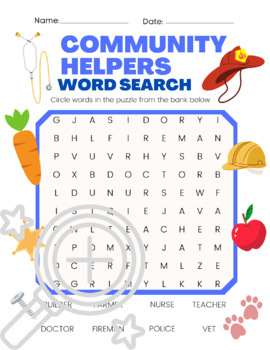 Preview of Community Helpers | Word Search | Back to School | Colored / B&W | No Prep