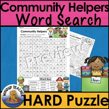 Community Helpers Word Search - HARD Puzzle by Windup Teacher | TPT