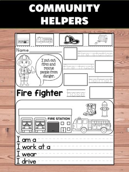 Preview of Community Helpers Interactive Worksheets : Vocabulary, Cut, Color, Paste, Write