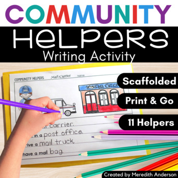 Preview of Community Helpers Worksheets Writing Differentiated Activity and Coloring Page
