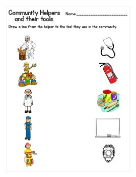 Preview of Community Helpers and Their Tools Matching Worksheet