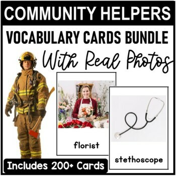 Preview of Community Helpers and Their Tools Vocabulary Flashcards - 200+ with Real Photos