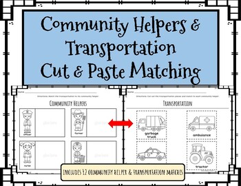 Preview of Community Helpers and Transportation Cut & Paste Matching