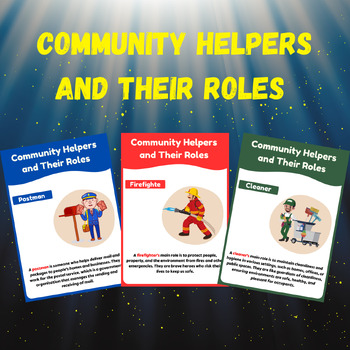 Preview of Community Helpers and their roles. Printable careers and profession For kids