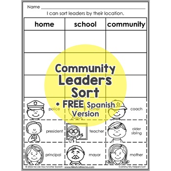 Preview of Community Leaders Sort Interactive Worksheet Activity + FREE Spanish