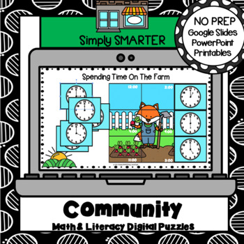 Preview of Community Math & Literacy Digital Mystery Picture Puzzles for Google Slides
