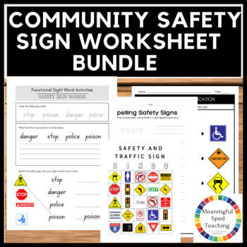 Preview of Community Safety Sign Life Skills Printable Worksheet Bundle