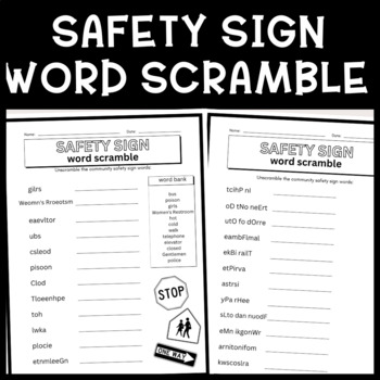 Preview of Community Safety Sign Word Scramble Worksheets for Special Education 