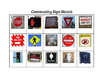 Preview of Community Safety Signs Matching Word to Picture