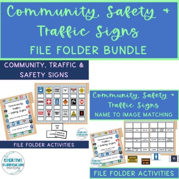 Preview of Community, Safety & Traffic Signs File Folder Varying  Activities Bundle