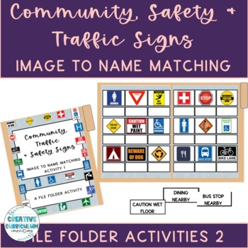 Preview of Community, Safety & Traffic Signs Functional Vocab Image:Name File Folders 2