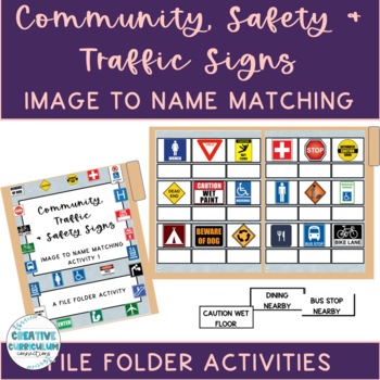 Preview of Community, Safety & Traffic Signs Functional Vocab Image:Name File Folders