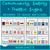 Community, Safety & Traffic Signs Sign Definition to Image Matching Worksheets