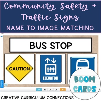 Preview of Community, Safety & Traffic Signs Sign Name to Image Matching Boom Cards