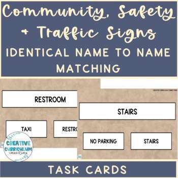 Preview of Community, Safety & Traffic Signs Sign Name to Name Matching Task Cards