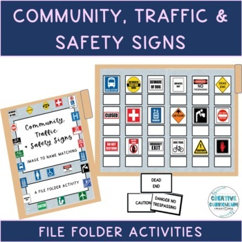 Preview of Community, Safety & Traffic Signs Functional Vocabulary File Folder Activities