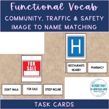 Preview of Community, Safety & Traffic Signs Vocab Image to Name Matching Task Cards 2