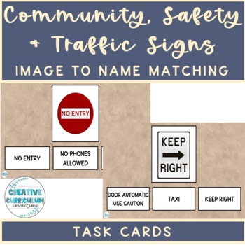 Preview of Community, Safety & Traffic Signs Vocab Image to Name Matching Task Cards 3