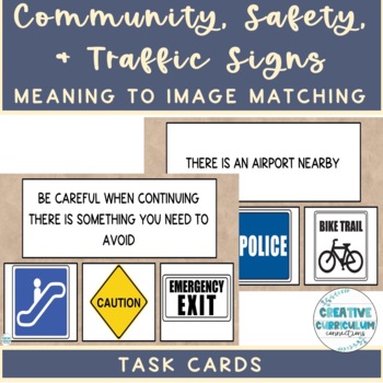 Preview of Community, Safety & Traffic Signs Vocab Meaning to Image Match Task Cards 3